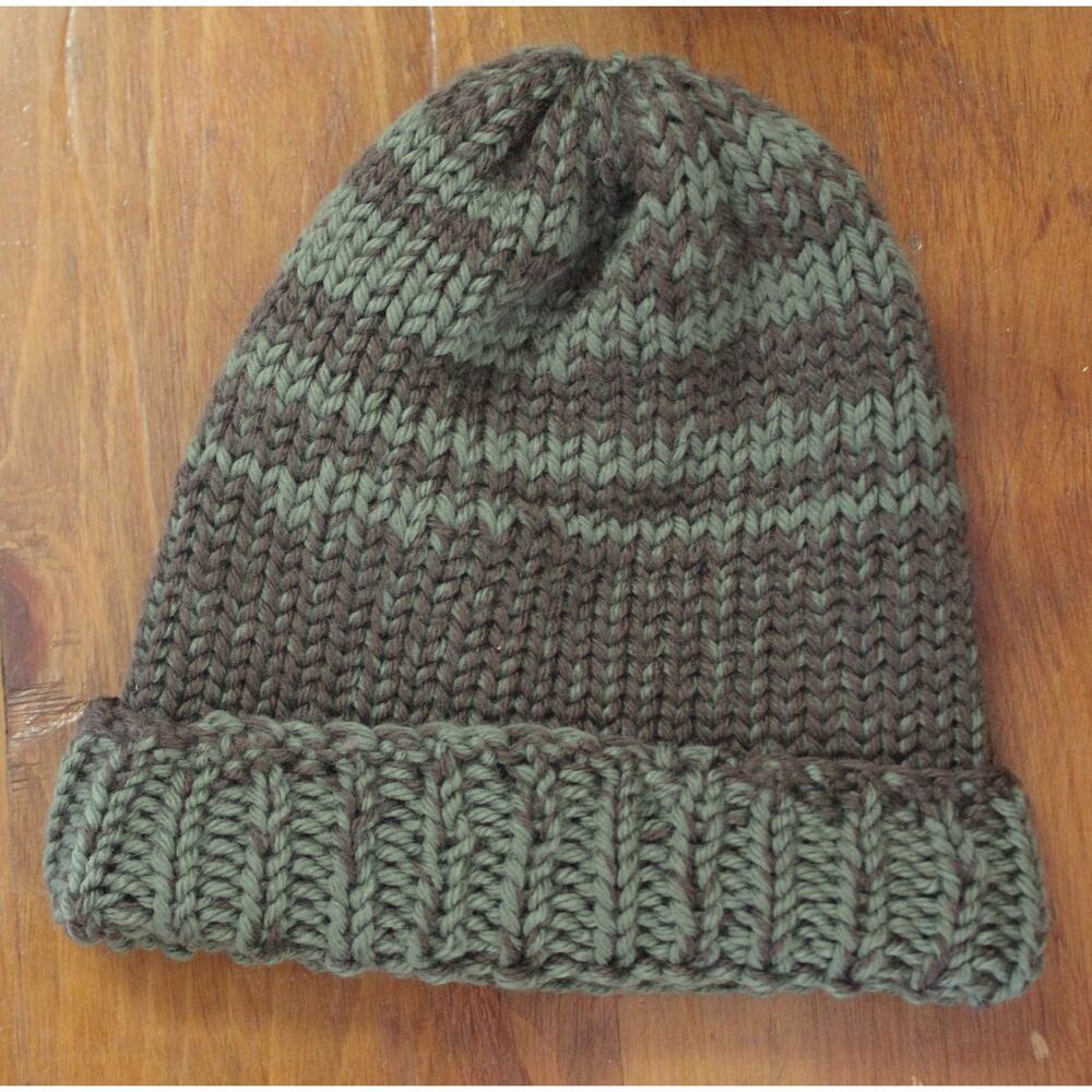 SOFT Wool/Cashmere Green & Brown Beanie- Small